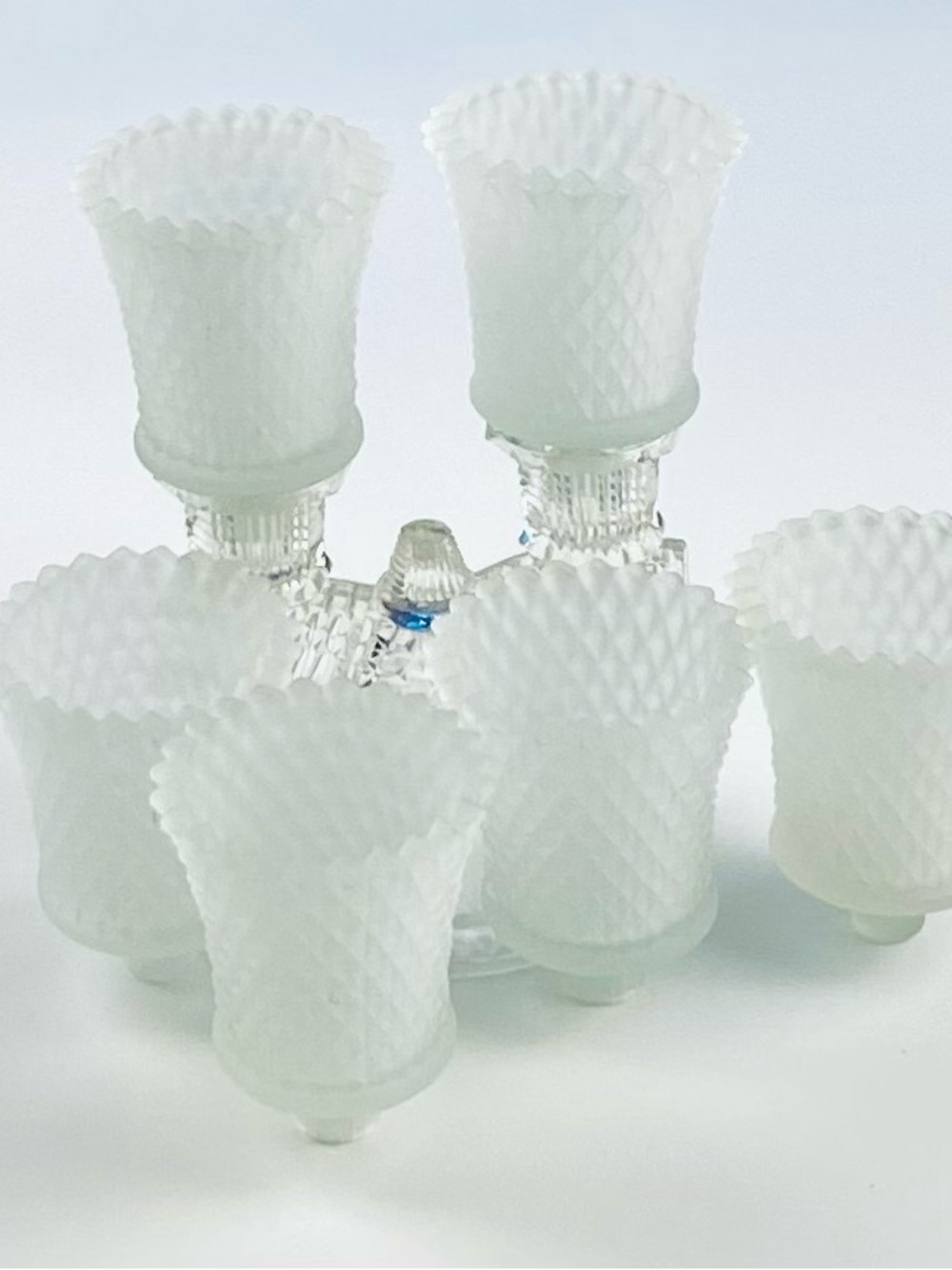 Set Of 6 Vintage Homco Frosted Glass Diamond Point Peg Votive Cups - Picture 7 of 7